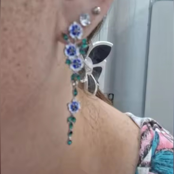 Blue Summer Floral Silver Earrings - Picture 6 of 9